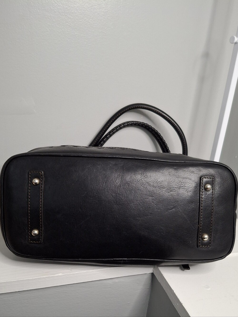 Dooney & Bourke Florentine Vacchetta Leather Flap Hobo Shoulder Bag Black EUC - Picture 8 of 12